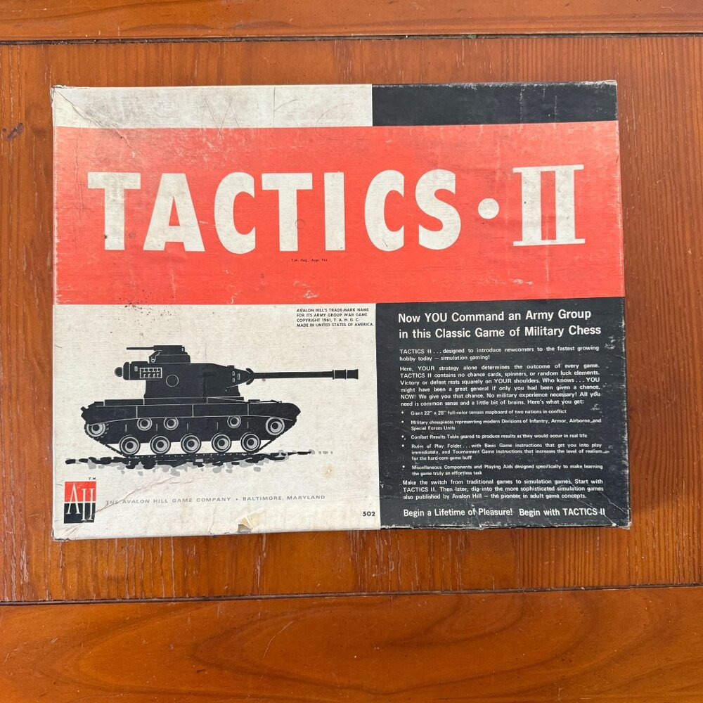 Tactics II Realistic War Board Game Avalon Hill Vintage Revised 1961